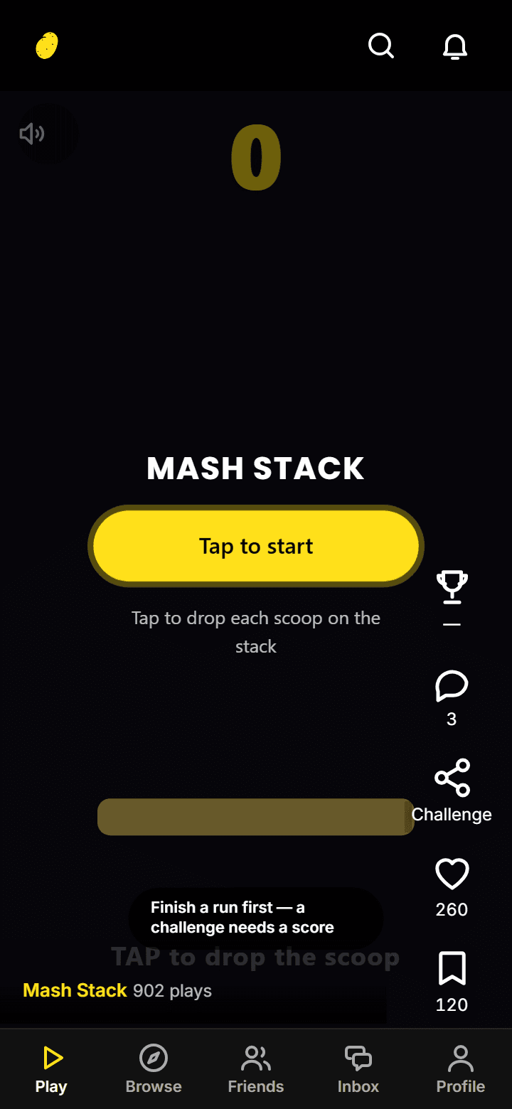 The challenge sheet open over a game, listing friends to send your score to