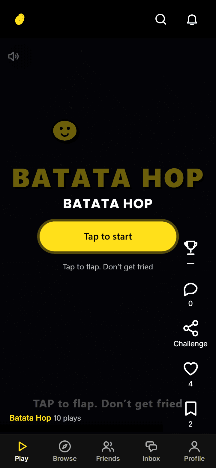 The Batata feed with Mash Stack live behind its tap-to-start gate and the action rail on the right